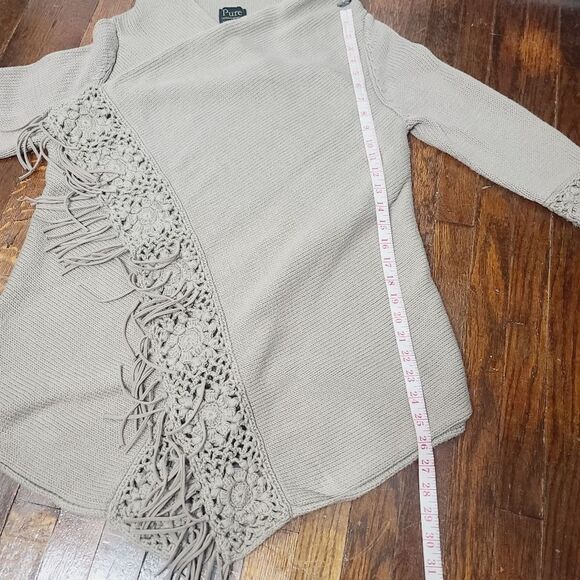 Anthropologie Pure Handknit Crochet Trim Slouchy Shawl Sweater - Picture 12 of 16